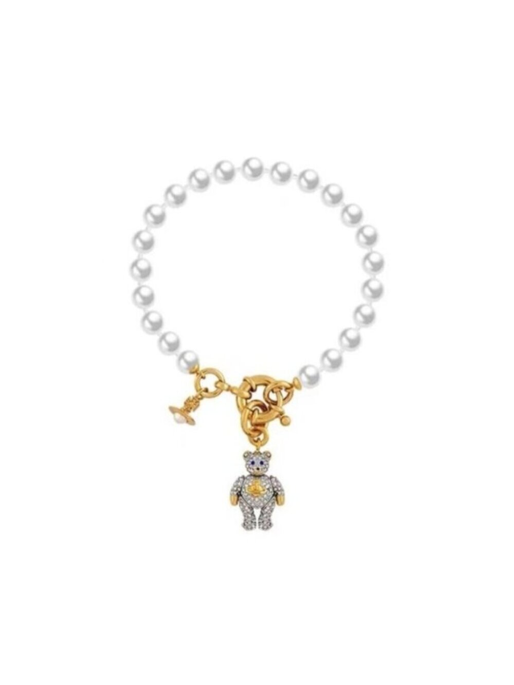 Vivienne Westwood Pearl Bear Bracelet Orb Charm Gold Tone Designer Jewelry